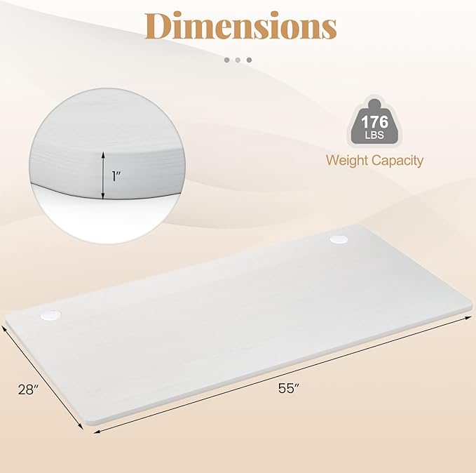 Tangkula Universal Wood Table Top 55” x 28” Solid One-Piece Desktop for Standard &amp Sit to Stand Desk Frame Rectangular Workbench Top Board with Cable Holes Countertop DIY Coffee Bar Tabletop