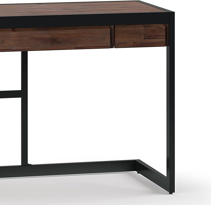 SIMPLIHOME Erina Desk - 48 Inch Wide Solid Acacia Wood and Metal Writing Desk in Distressed Charcoal Brown Modern Industrial Home Office Computer Table with 2 Drawers and Flip-Down Keyboard Tray