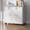 Mobile File Cabinet Under Desk File Cabinet with 3 Drawers 1 Door Lockable Office Filing Cabinet with Wheels Wood Storage Rolling Cabinet for Home Office 60 * 37 * 57CM