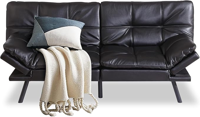 MUUEGM Futon Sofa Bed Couch Sofa Memory Foam Futon Sleeper Sofa Loveseat Convertible Couch Bed for Small Compact Spaces Apartment Black