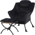 Tiita Lazy Chair with Ottoman Black Modern Large Accent Chair Comfy Leisure Sofa Armchair with Ottoman Reading Chair with Footrest for Bedroom Living Room Dorm Rooms Velvet Black