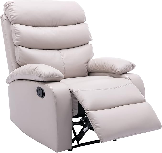 Manual Recliner Chairs for Adults Small Recliners for Small Spaces PU Leather Recliner Chair Single Sofa Living Room Chair for RV Beige