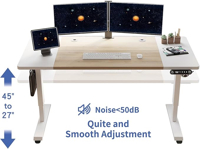 55” Electric Desk – Modern Height Adjustable Workstation with Quiet Motorfor Office or Studio
