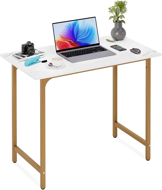 BestOffice Computer DeskHome Office Desk Modern Simple Style for Home Office Study Writing (Gold 32 Inch)