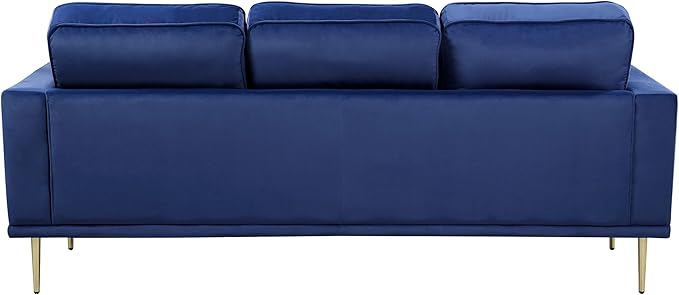 Lexicon Velvet Sofa Couch Modern Couches Metal Seat Base Metal Legs with Gold-Tone Finish 82 inch Sofa with 2 Throw Pillows 3 Seater Couches for Living Room Bedroom Apartment Blue