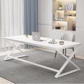 IBF Long White Computer Desk Modern Simple Large Home Office Desk Wood Metal Work Study Writing Table for 2 Monitors Double Pc Gaming Executive Workstation in Bedroom Living Room White Oak70 in