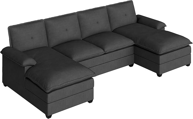U Shaped Sectional Couches for Living Room110 Modern Big Sofa Couch with Double Chaise4 Seat Modular Sofa Couches with Thick Cushion &amp Soft BackrestBlack