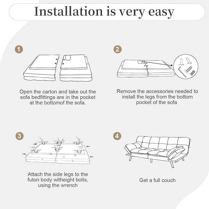 Futon Sofa Bed Convertible Memory Foam Foldable Couch Modern Sleeper Loveseat with Adjustable Armrests&ampBackrests for Small Spaces Office Studio Apartment Dorm Bonus Room