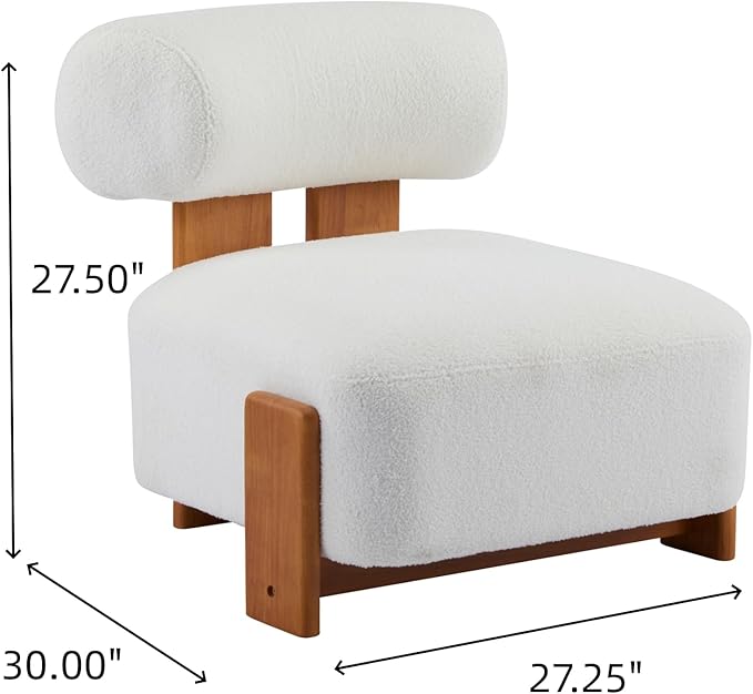 Chifee &amp Vingol Boucle Cloud Accent Lounge Chair Mid Century Armless Wood Legs Single Barrel Chairs with Rolled Backrest Reading Chair for Living Room Bedroom Small SpaceBeige