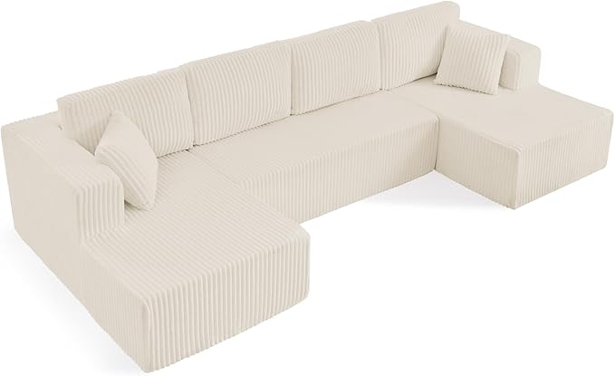 Comfortable Compression U-Shaped Modular Combination Sofa Compression Combination Modern Minimalist Corduroy Sofa Suitable for Living Room and Bedroom (Beige)