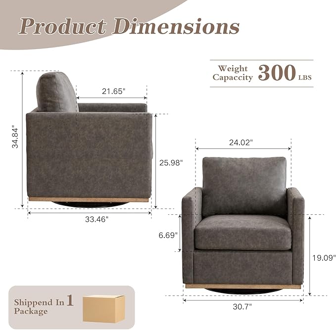 Mlmh &amp Kngwa 30.7 Swivel Accent Chairs Set of 2 Upholstered Accent Chair Modern Faux Leather Swivel Chair for Living Room Bedroom Gray
