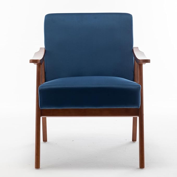 Mid Century Modern Accent Chair with Microfiber Upholstery and Solid Wood Frame Ideal for Living Room Bedroom Office Coffee Shops and Hotel Blue