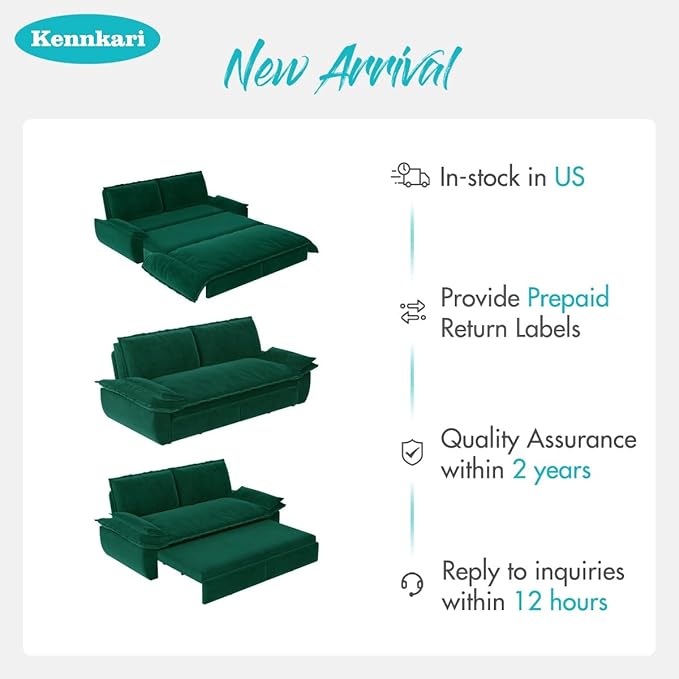 73.2 Queen Size 3-in-1 Convertible Pull Out Sofa Bed with Wheels Multi-Functional Velvet Loveseat Bed for Living Room and Bedroom (Green)
