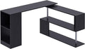 HOMCOM 55 360° Rotating Corner Computer Desk Modern L-Shaped Home Office Workstation with 3-Tier Storage Shelves Bookshelf Black
