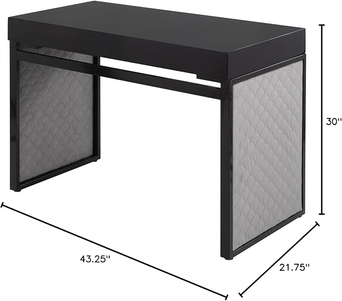 LumiSource Drift Upholstered Desk Home Office Desk Computer Desk with Drawers Black Desk Small Desk for Bedroom Gaming Desk Contemporary Desk