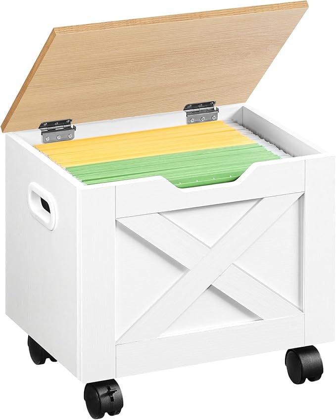 Rolling Filing Cabinet Small File Cabinet Under Desk with Single Drawer Hanging File Organizer for A4/Letter-Size Documents Organizer Box for Home Office White and Natural FCBN4001