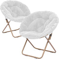 Cozy Saucer Chair Living Room Chair Faux Fur Soft Thick Padded Seat Metal Frame Folding Chair Comfortable Moon Chair for Living Room Bedroom Reading Nook Modern Style 2 Pack White