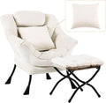 Lazy Chair with Ottoman Comfy Reading Lounge Chair with Footstool &amp Throw Pillow Modern with Armrests &amp Side Pocket for Living Room Bedroom Dorm Room Velvet Beige