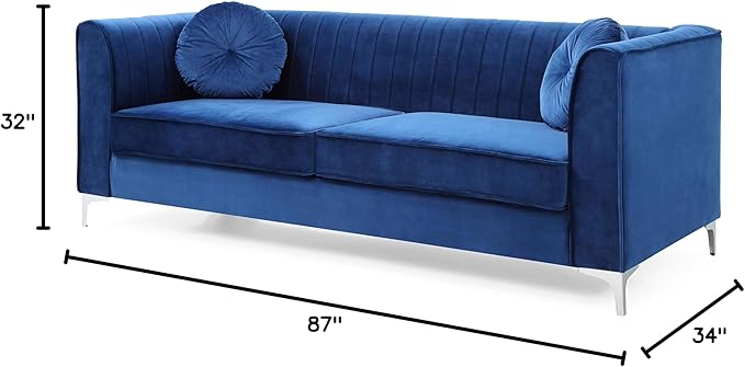 Glory Furniture Delray Velvet Sofa in Navy Blue