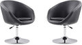 Manhattan Comfort Hopper Adjustable Swivel Accent Chair Set of 2 with 360° Turn Upholstered Seat Polished Chrome Base Modern Bowl Design for Home Office and Living Room Black Faux Leather