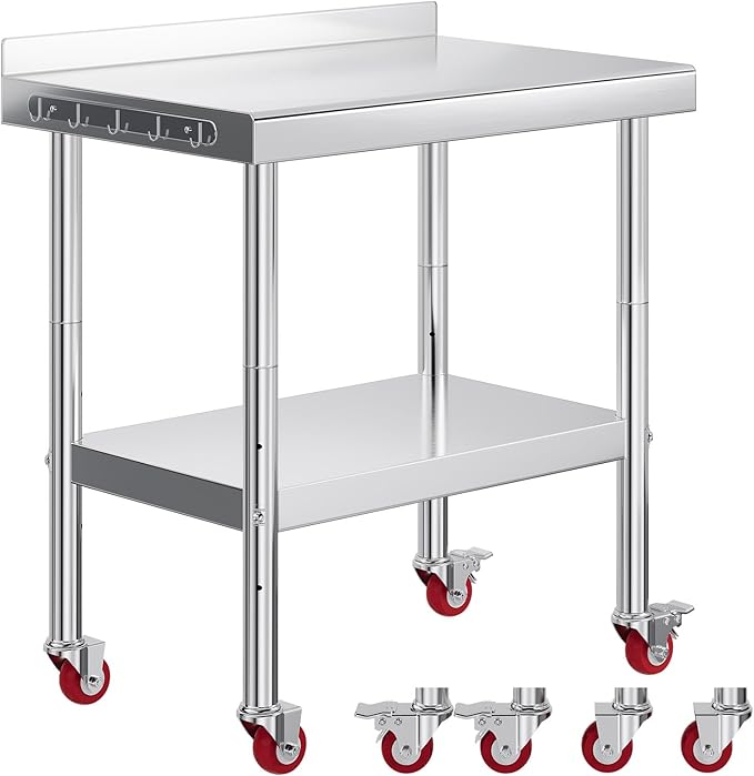 Jocisland 24 x 36 Stainless Steel Table for Prep &amp Work with Backsplash and Wheels NSF Certified with Adjustable Under Shelf &amp Safe Design for Restaurant Home Outdoor
