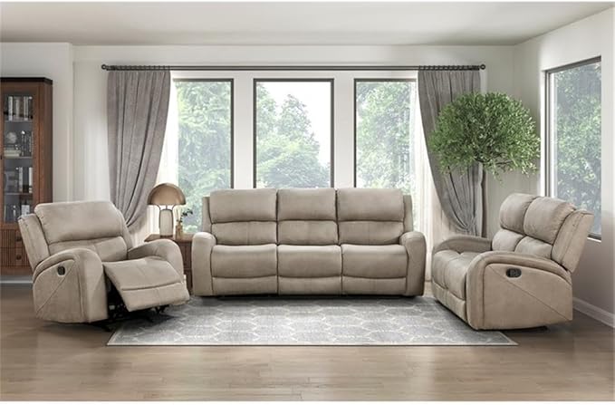 Pemberly Row Rocker Reclining Chair 40H x 38W x 38D Polished Microfiber Upholstery Brown Finish Padded Seat and Back Tab Pull Recliner Gentle Rocking Motion Transitional Living Room Seating