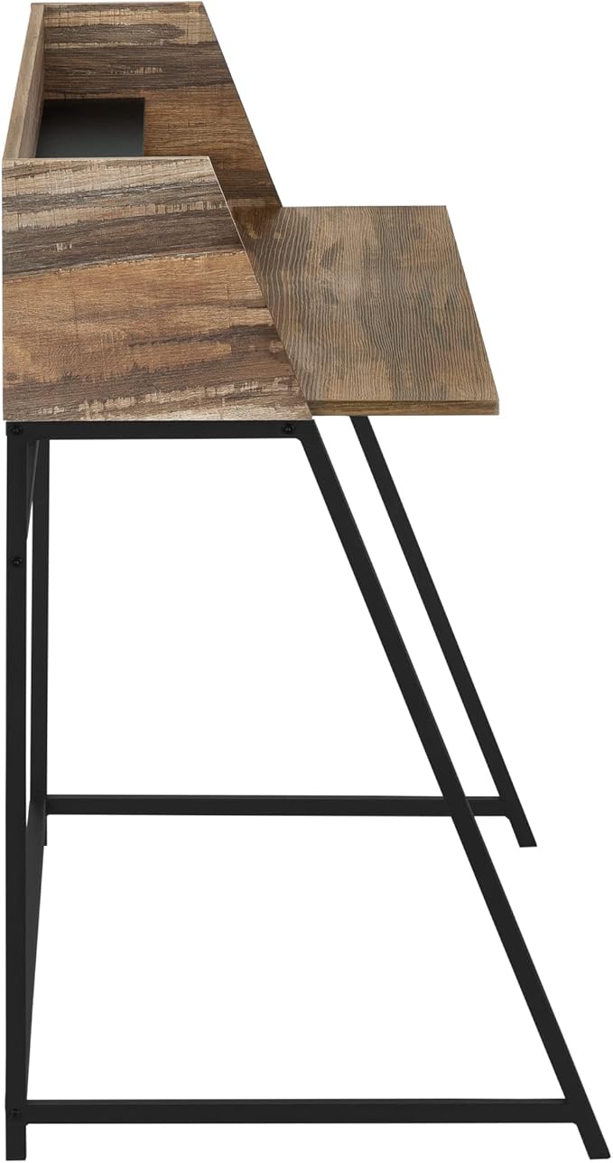 Penau Computer Desk Home Office 48 Inch Brown Laminate Finish Black Metal Base Contemporary Design Storage Shelves