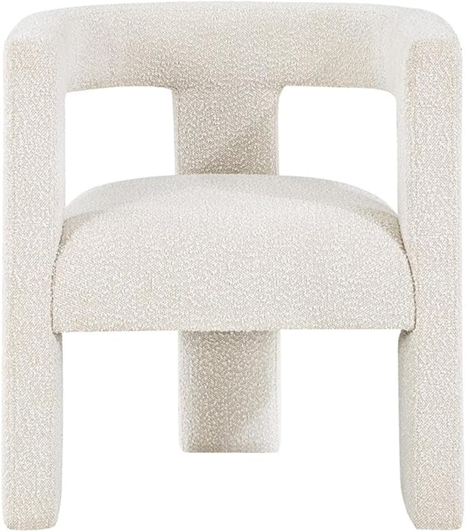 Pemberly Row Modern Fabric Upholstered Accent Side Chair White Bouclé 29.5 H x 26 W x 24.5 D Curved Arms Foam Cushion No Assembly Required Ideal for Living Room or Bedroom