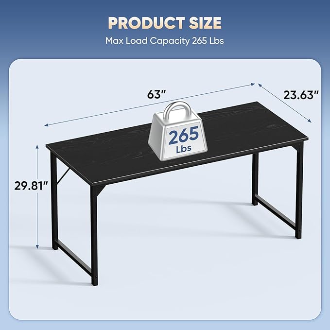 DUMOS 63 Inch Office Computer Desk Modern Simple Style Writing Study Work Table for Home Bedroom - Wood Black