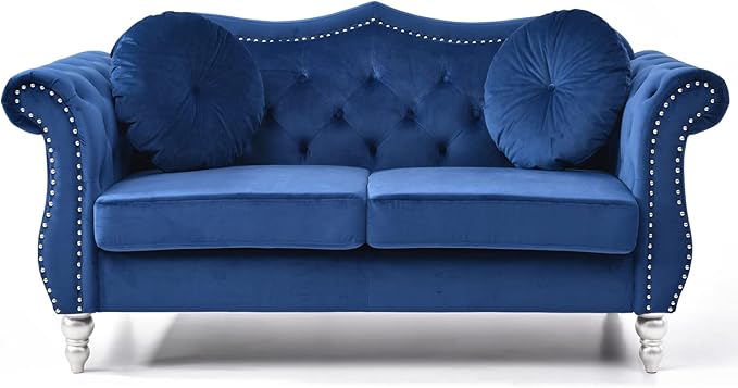 Velvet Loveseat 68 Wide Dark Gray - Hollywood Regency Style Sofa Navy Blue