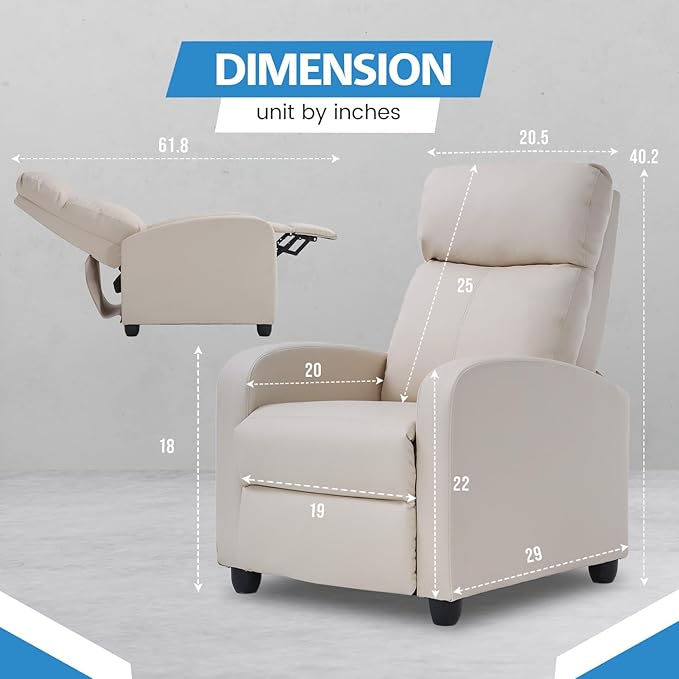 Recliner Chair for Adults Living Room Chairs Reading Chair with Fabric Padded Seat Backrest Modern Reclining Easy Lounge Bedroom Chair Recliner Chair for Bedroom (Beige)