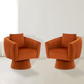 Swivel Accent Chair Set of 2 Modern 360°Swivel Barrel ChairComfy Velvet Fabric Living Room Chair with Fluffy CushionsUpholstered Armchair for Living RoomBedroomLounge (Orange)