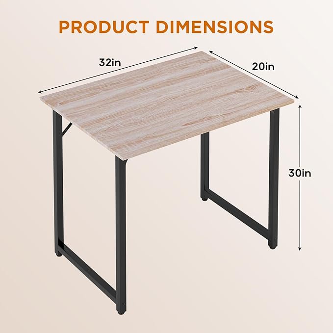 PayLessHere | 32 Inch Computer Desk | Nature | Office Desk with Metal Frame Adjustable Feet | Water-Resistant Scratchproof Surface | Sturdy Writing Table for Home Office or Study | Pack of 1