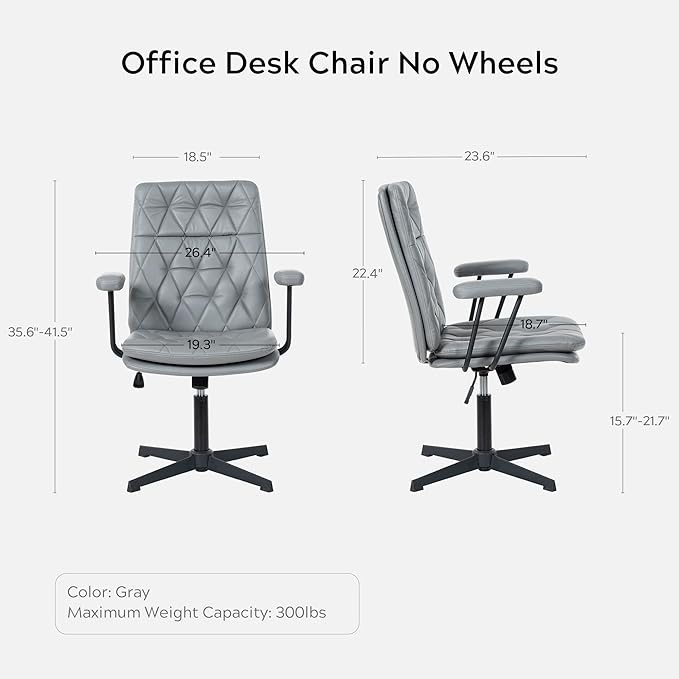 Home Desk Chair No Wheels with Arms Crossleg Stationary Ergonomic Office Swivel Working Computer Chair Grey