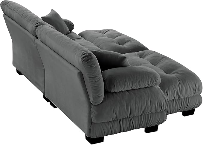Modular Sectional Sofa Bed Chenille Comfy Cloud Couch with 2 Ottomans Sleeper Daybed with 2 Lumbar Pillows and 2 Throw Pillows Couches for Living Room (Gray 2 Seat + 2 Ottoman)