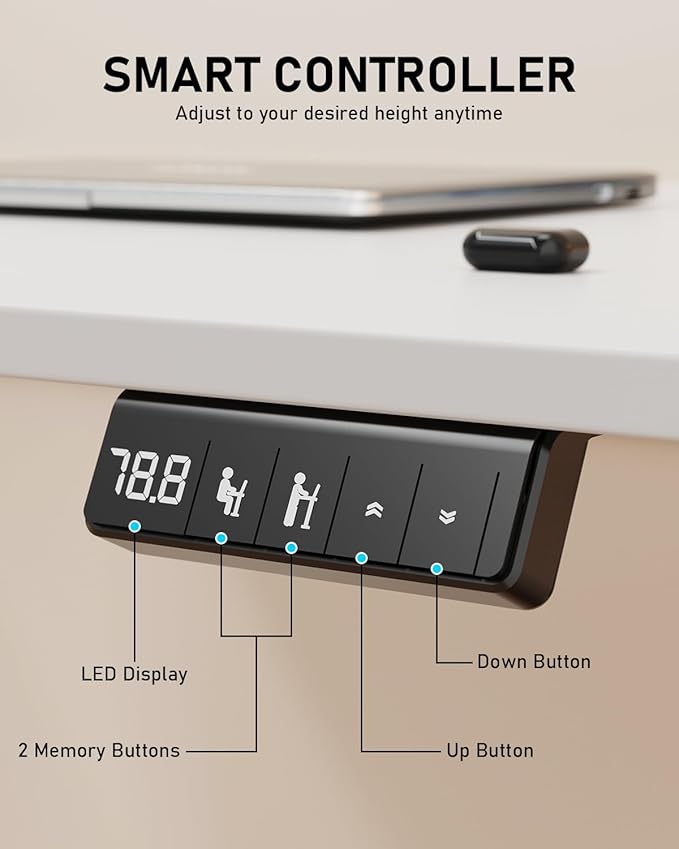 Standing Desk Large Height Adjustable Electric Stand up Desk 63 x 24 Inches Sit Stand Home Office Desk with Splice Board White Frame/White Top
