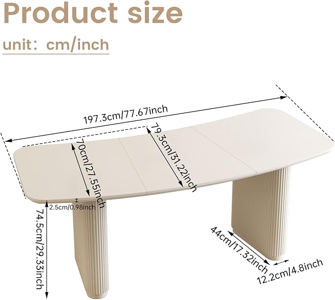 Guyii 77.67inch Large Modern Computer Desk Cream White Office Desk Thick Tabletop with Strong Legs Curved Shape Executive Desk Studing Table for Office Study