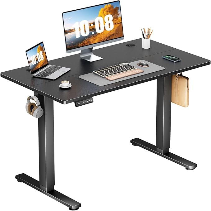 Sweetcrispy Electric Standing Desk Adjustable Height 40x24 Inch Sit Stand Up Home Office Desks Computer Workstation PC Work Table with 3 Memory Preset Splice Wood Board Metal Frame Black