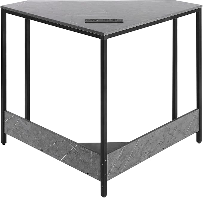 Corner Small Desk with Outlets Triangle Desk with Storage for Small Space Home Office Workstation Living Room Bedroom (Grey)