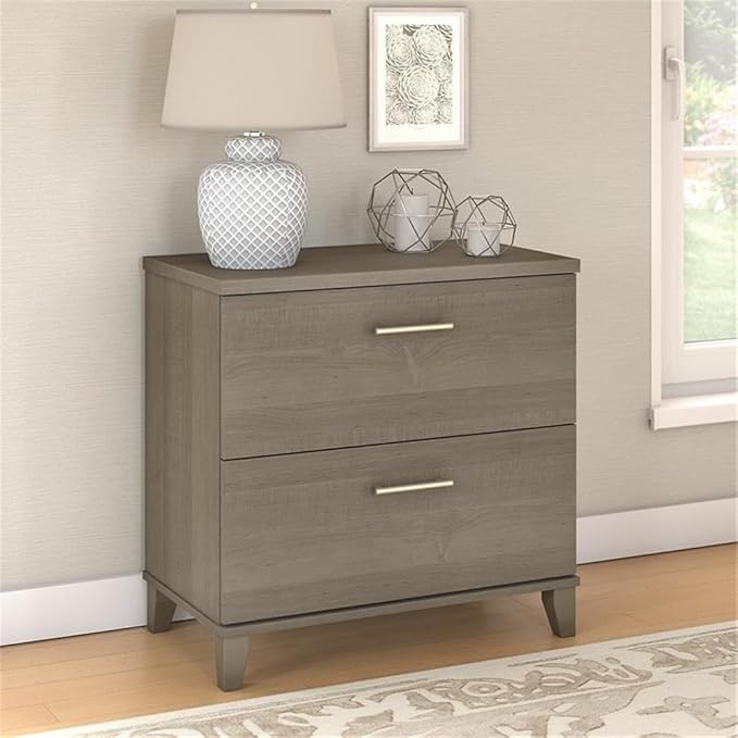 Pemberly Row Lateral 2 Drawer File Cabinet 29.72 W x 16.69 D x 29.15 H Ash Gray Finish Contemporary Metal Hardware Full-Extension Ball Bearing Slides Home Office Filing Storage Solution