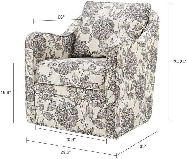 Floral Swivel Accent Chair Oversized Wide Armchair with Upholstered Seat Solid Wood Frame 360° Rotation for a Living Room