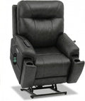 EONIX Triple Motor Lay Flat Power Lift Recliner Chair for Elderly 400lbs Electirc Lift Chair for Living Room Independent Adjustable Lumbar Extended Footrest Hidden Cup Holders Charcoal Black