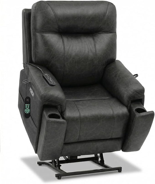 EONIX Triple Motor Lay Flat Power Lift Recliner Chair for Elderly 400lbs Electirc Lift Chair for Living Room Independent Adjustable Lumbar Extended Footrest Hidden Cup Holders Charcoal Black
