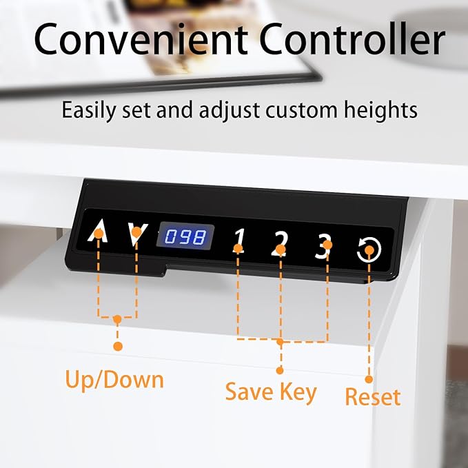 Homsee Electric Height Adjustable Standing Desk with Storage Cabinet U-Shape Computer Desk with Drawer &amp Open Shelves for Home Office Workstation Desk for Writing Study Executive White
