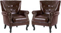 MOJAY PU Leather Accent Chair Set of 2 Mid-Century Modern Armchair Living Room Club Chair with Tufted Button &amp Rivet Trim Upholstered Sofa Chair with Sturdy Wood Legs for Bedroom (Reddish Brown)