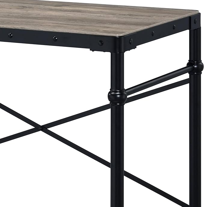 Rustic Oak and Black Writing Work Study Desk with Wheels Rectangle Wooden Top for Home Office Industrial-Style