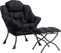 HollyHOME Lazy Chair with Foldable Ottoman Accent Comfy Lounge Armchair and Folding Footrest Stool Leisure Sofa Reading Chair and Footstool for Living Room Bedroom DormBlack