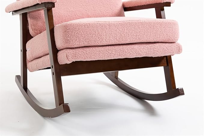 ZeHuoGe Mid Century Modern Accent Chair Rocking Chair with Wood Frame Upholstered Living Room Chairs Reading Armchair for Bedroom Sunroom (Light Pink)