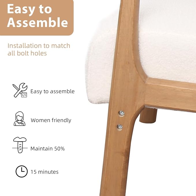 INZOY Mid Century Modern Accent Chair with Lamb Wool Fabric Upholstered Living Room Chairs with Waist Cushion Reading Armchair for Bedroom Sunroom White