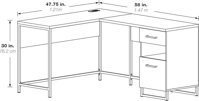 OSP Home Furnishings Hagney Lane L-Shape Desk with AC and USB Power Hub and Storage Farm Oak
